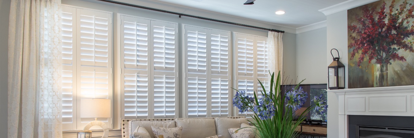 Polywood plantation shutters in Cleveland living room