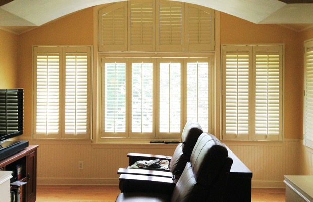 Cleveland plantation shutters in home theater