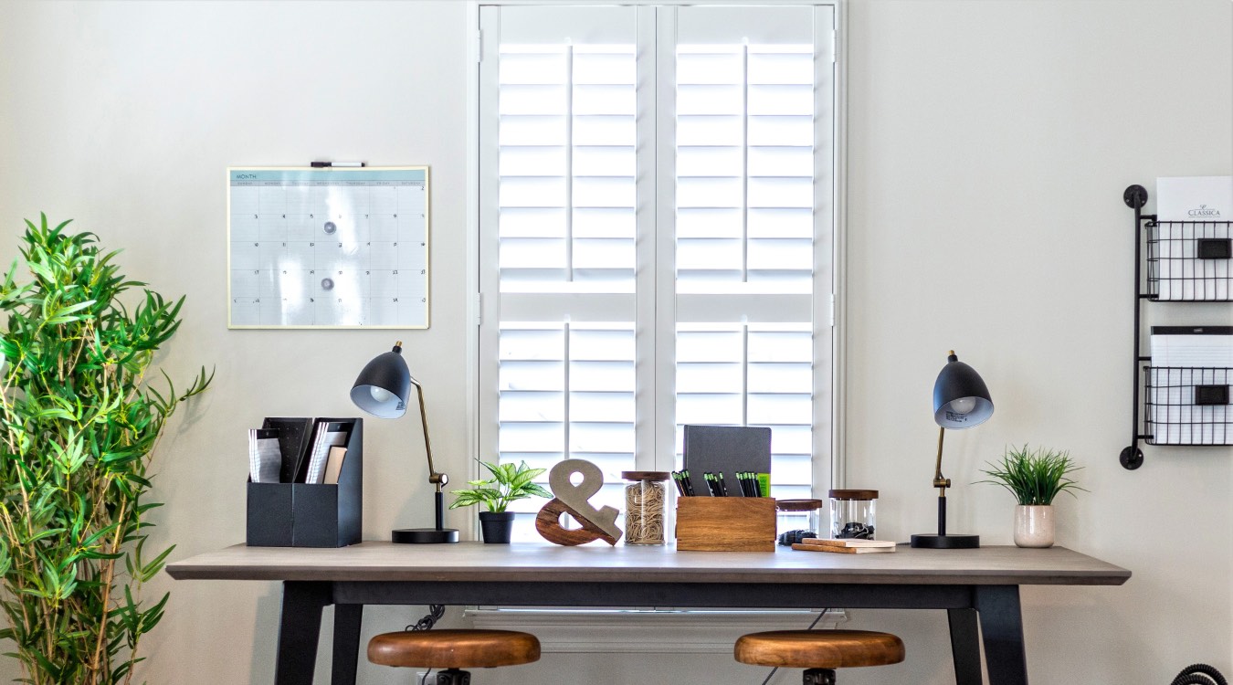 Plantation shutters in home office