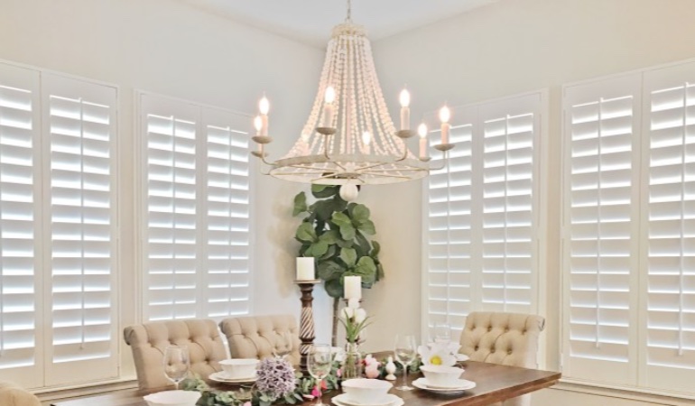 Polywood shutters in a Cleveland dining room.