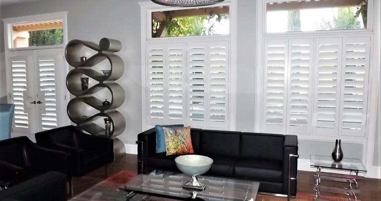 Cleveland DIY shutters in living room.