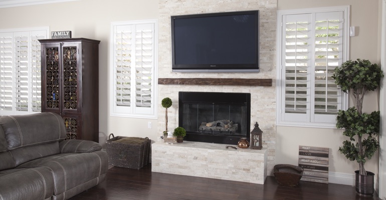 Shutters complement modern homes incredibly well. interior shutters in Cleveland living room