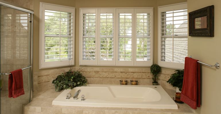 Polywood plantation shutters in Cleveland bathrooms are a smart match Plantation shutters in Cleveland bathroom.